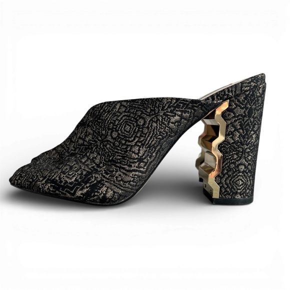 Louise et Cie Shoes - Louise et Cie Women’s Black & Gold Brocade Mule Heels – Size 8.5M